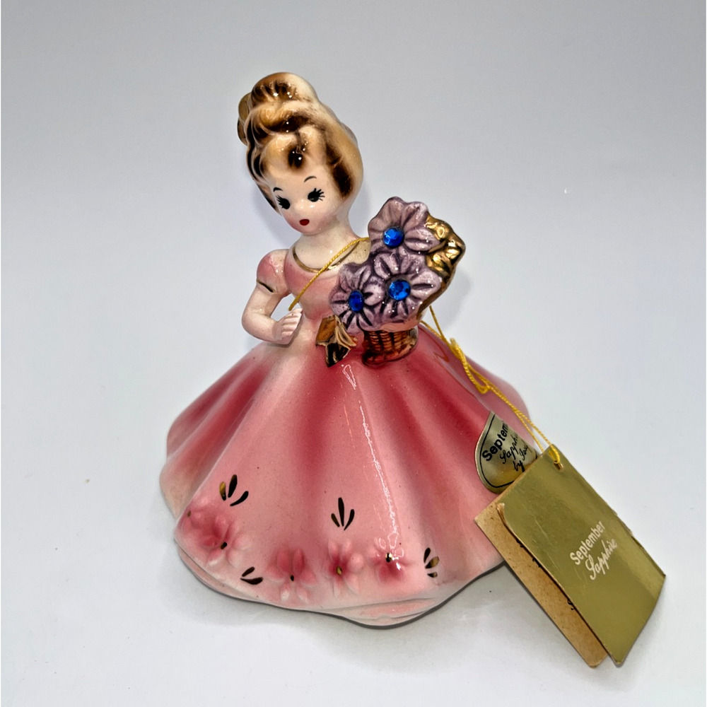 VINTAGE MID-CENTURY JAPAN JOSEF ORIGINAL SEPTEMBER SAPPHIRE GIRL FIGURINE W/TAGS - Picture 2 of 16